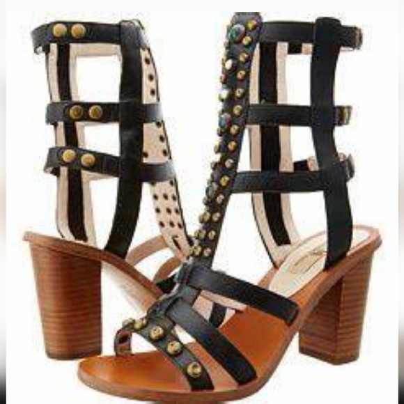 MIA limited  edition black leather studded gladiator high heel sandal size 8 - Picture 9 of 9